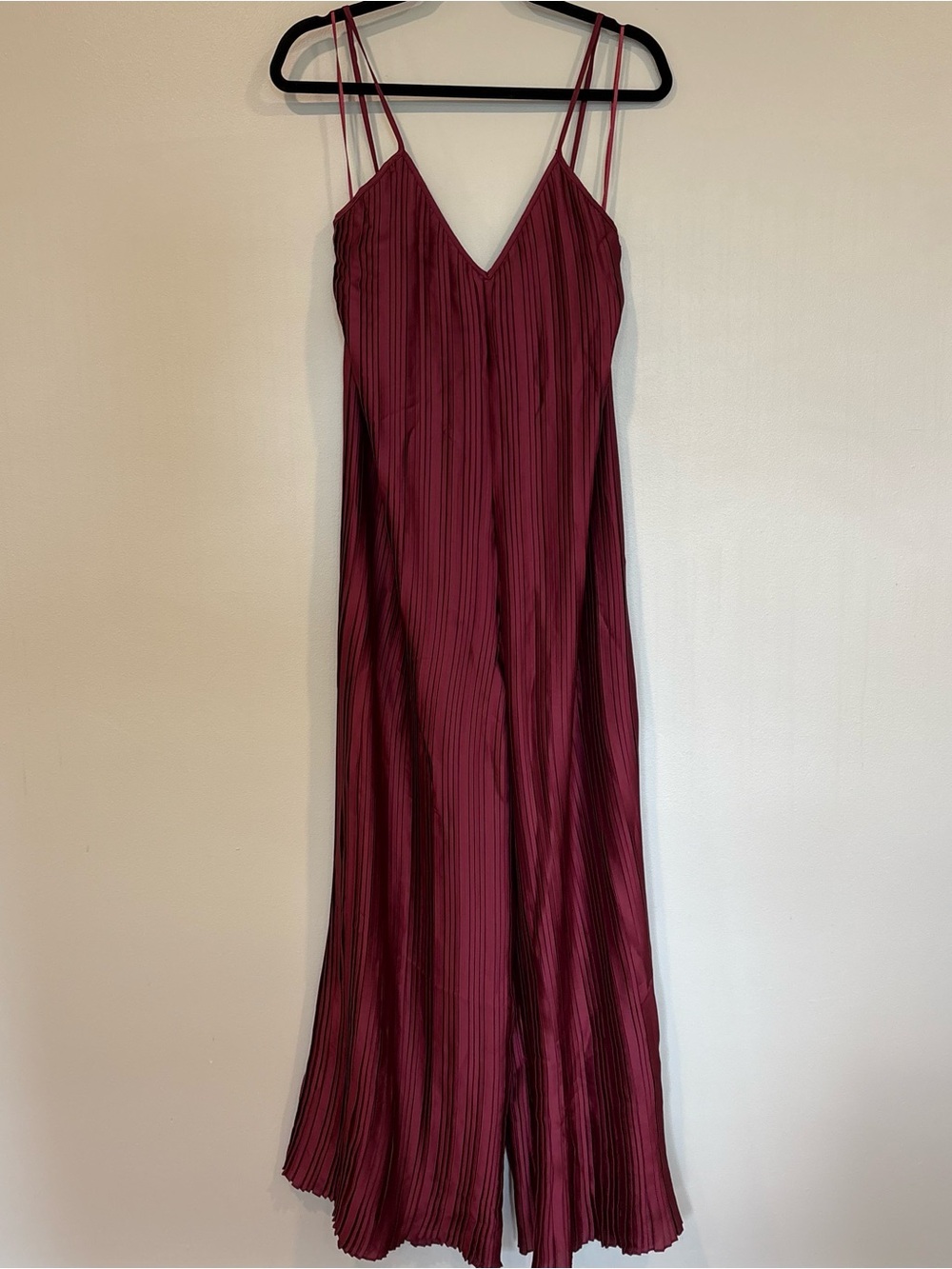 ANTHRPOLOGIE burgundy satin pleated jumpsuit - Picture 2 of 11